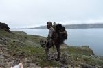 Musk ox trophy on pack frame